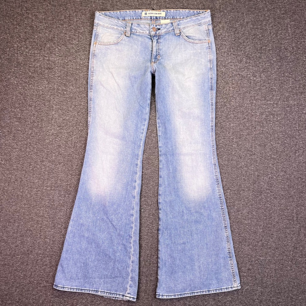 Gap Jeans Womens 12 Light Blue Ultra Low Rise Flare Y2K Flap Pocket VTG 36x34